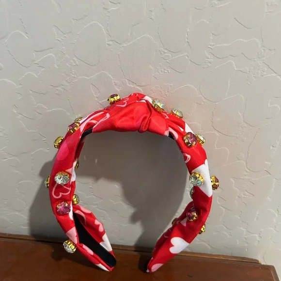 Red Heart-Print Jeweled Knotted Headband - Women Accessories - Picture 3 of 7